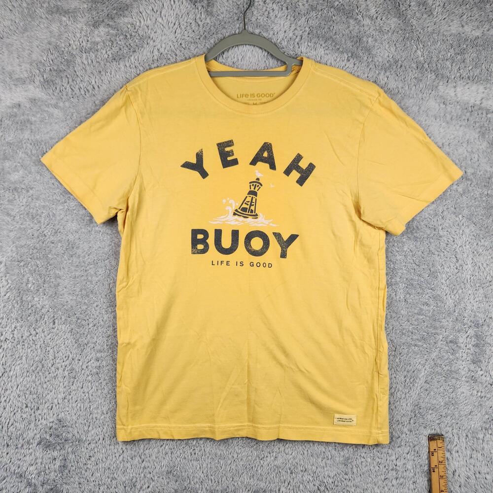 Life Is Good Shirt Mens Medium Yellow Yeah Buoy Nautical Funny Graphic Tee